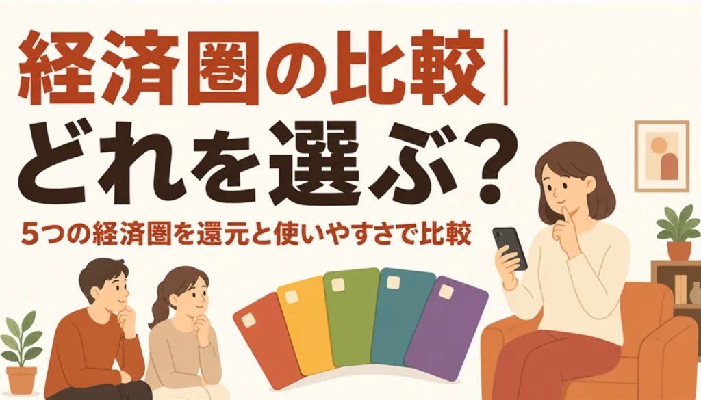 複数のポイントカードとスマホを並べた経済圏比較のイメージ