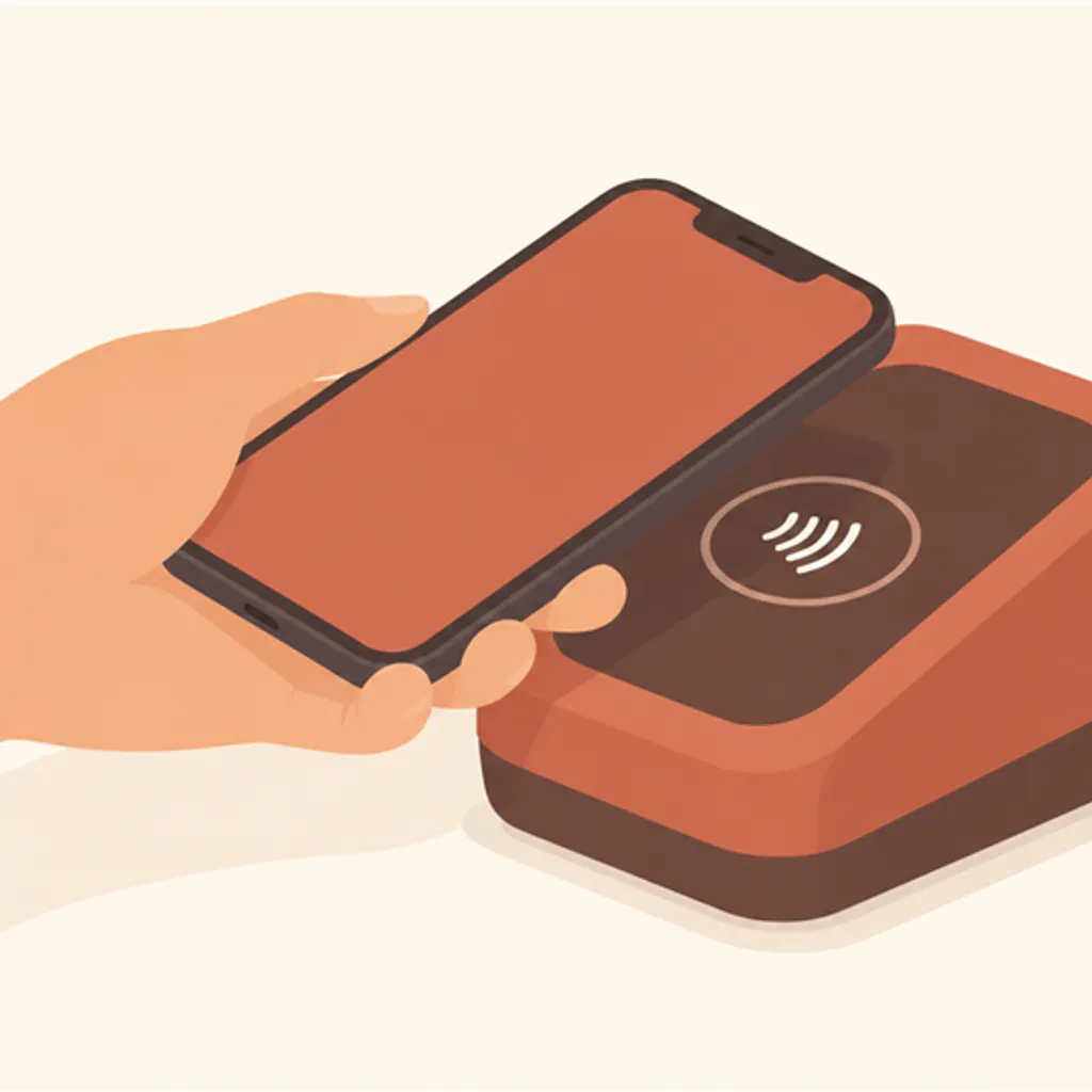 決済端末にスマホをかざしてタッチ決済する手元