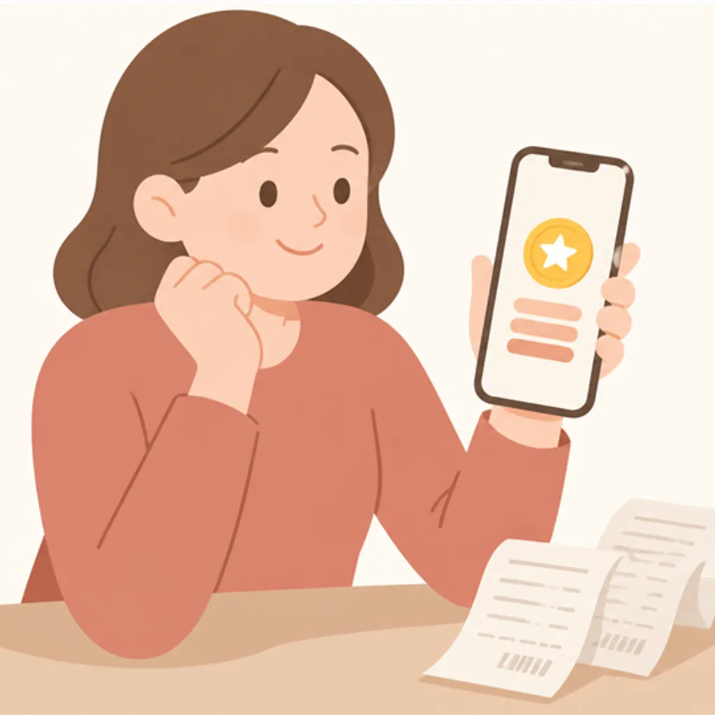 レシートとポイント残高を表示したスマートフォン