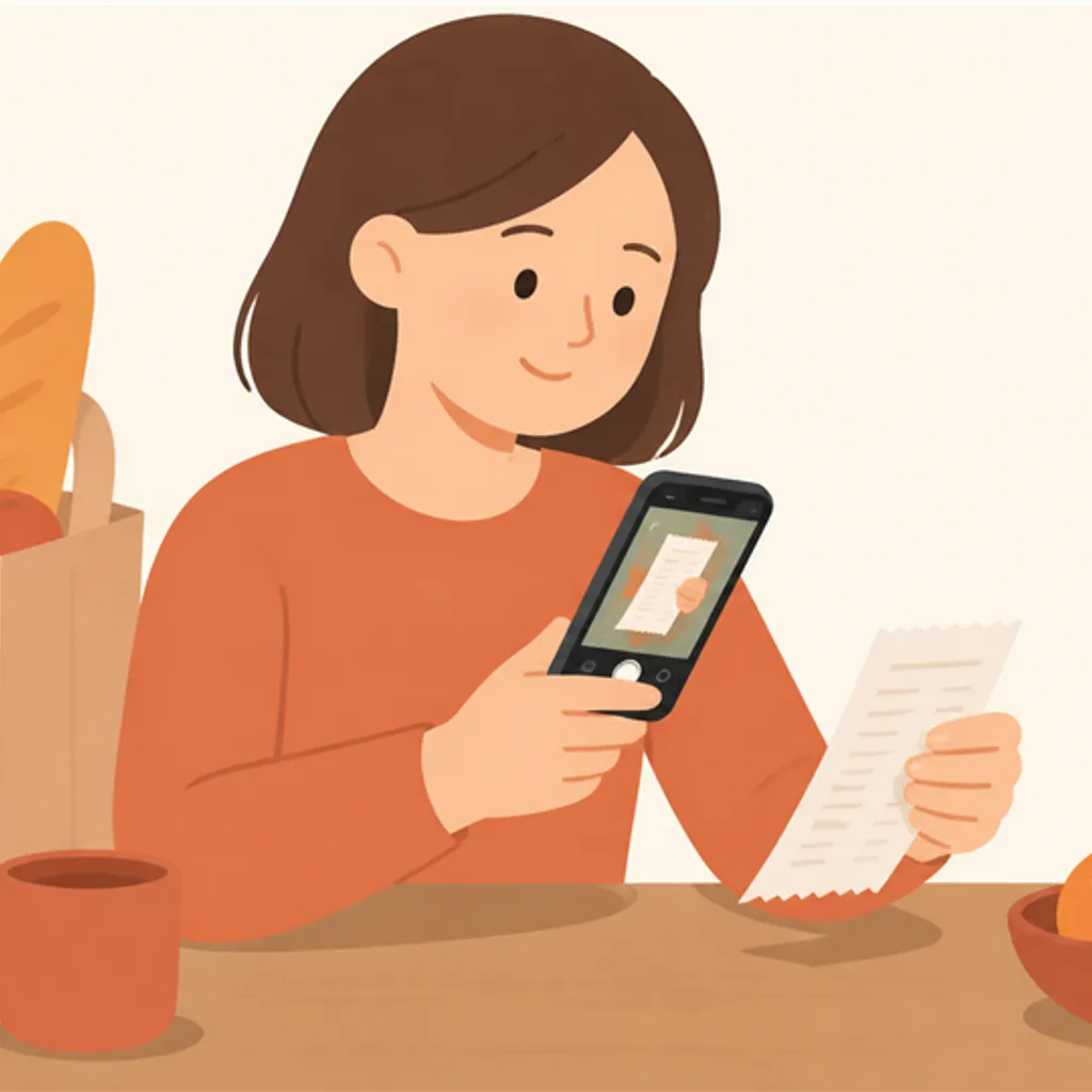 レシートをスマホで撮影して貯める様子