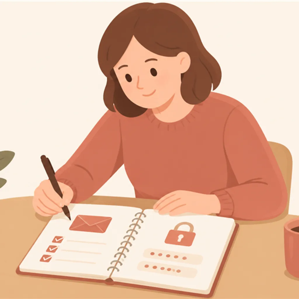 専用メールとパスワードを書き留めたノートのチェックリスト