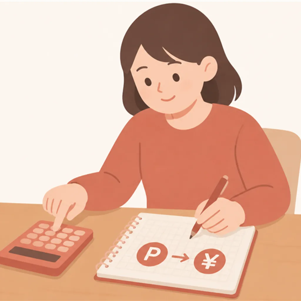 ポイントを円に換算して計算する電卓とメモ