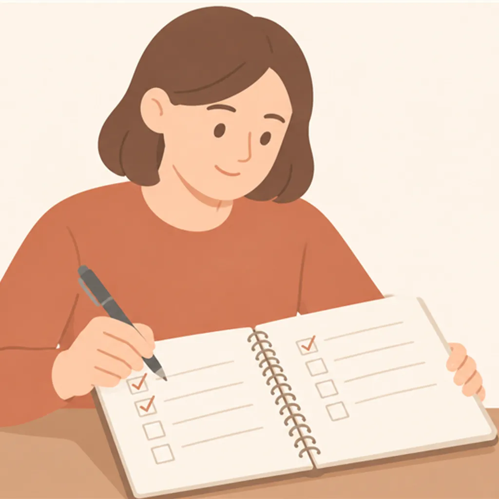手書きの比較チェックリストを書いたノート