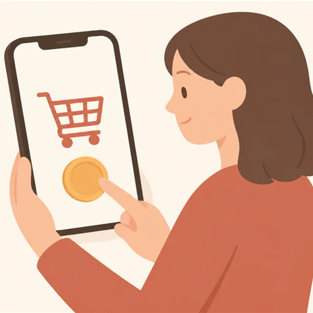 スマホ画面に表示されたカートとコインのイラスト