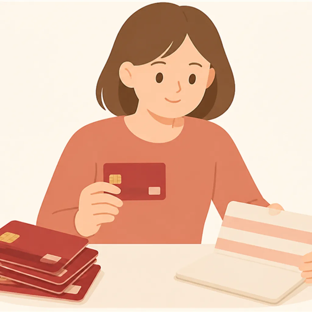 クレジットカードと通帳を並べた様子