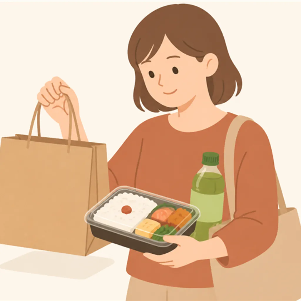 駅で買った駅弁とお茶が入った紙袋