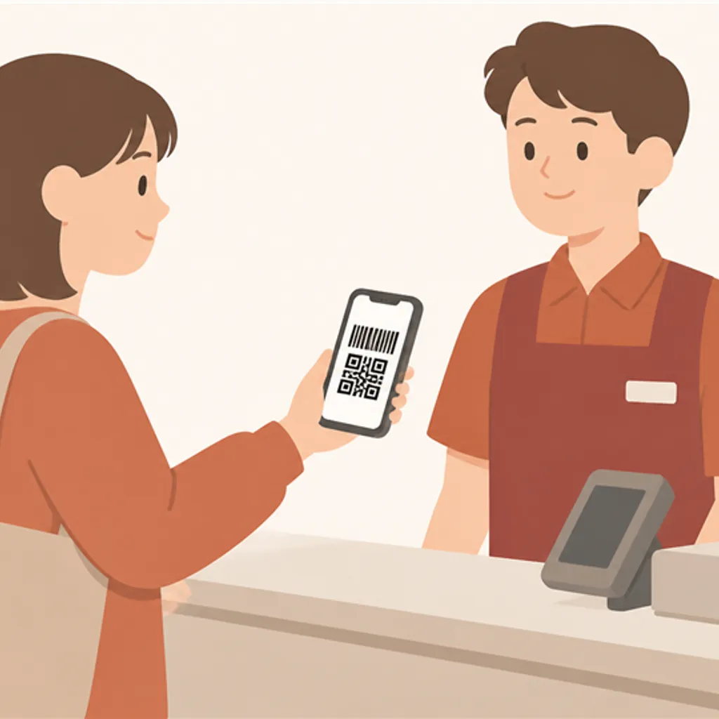 レジでスマホの支払いコードを提示している様子